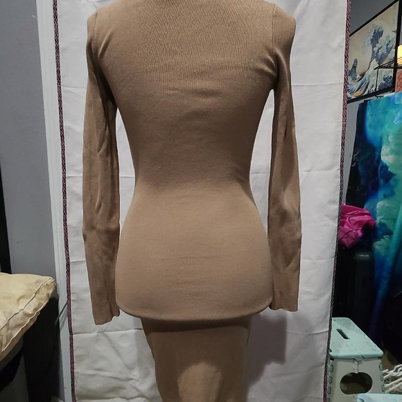 Milk Coffee Knit Cut-Out Bustier Top Lace Down Detail Mini Dress - Picture 10 of 11